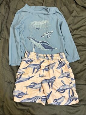 Carters 5T Blue Whale Rash Guard Swim Set